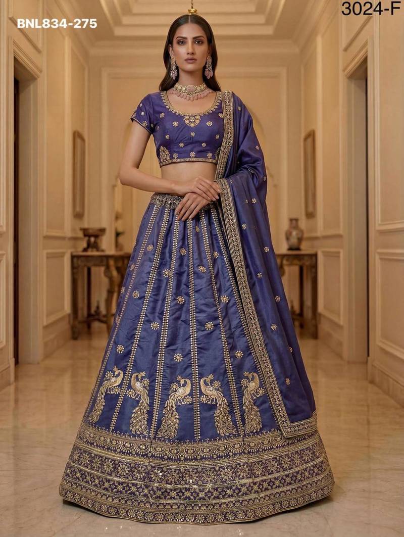 Light Purple Silk Blend Embroidered Festive Lehenga Choli Set