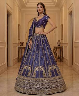 Light Purple Silk Blend Embroidered Festive Lehenga Choli Set 2