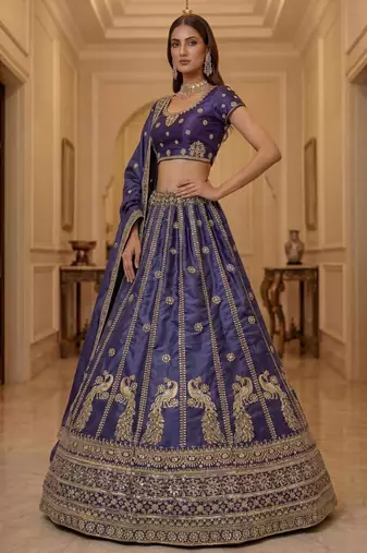 Light Purple Silk Blend Embroidered Festive Lehenga Choli Set