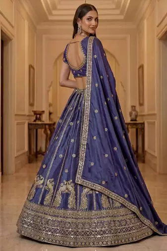 Light Purple Silk Blend Embroidered Festive Lehenga Choli Set