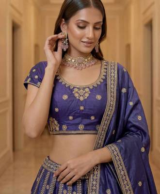 Light Purple Silk Blend Embroidered Festive Lehenga Choli Set 4