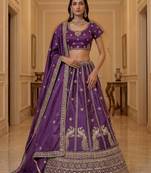 Purple Silk Blend Embroidered Traditional Wedding Lehenga Choli Set