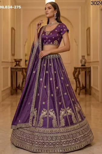Purple Silk Blend Embroidered Traditional Wedding Lehenga Choli Set
