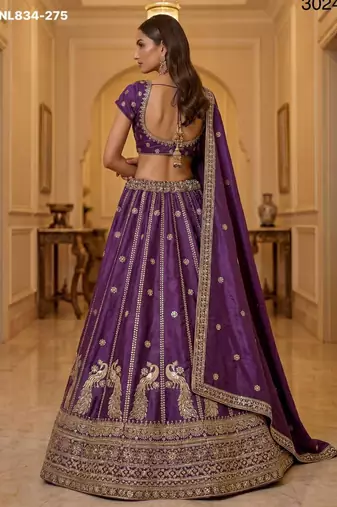 Purple Silk Blend Embroidered Traditional Wedding Lehenga Choli Set