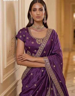 Purple Silk Blend Embroidered Traditional Wedding Lehenga Choli Set 4