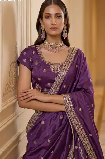 Purple Silk Blend Embroidered Traditional Wedding Lehenga Choli Set