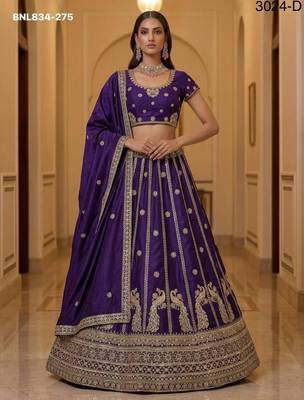 Dark Purple Silk Blend Embroidered Party Wear Lehenga Choli Set 1