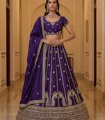 Dark Purple Silk Blend Embroidered Party Wear Lehenga Choli Set