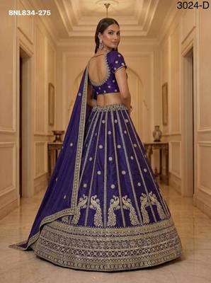 Dark Purple Silk Blend Embroidered Party Wear Lehenga Choli Set 3