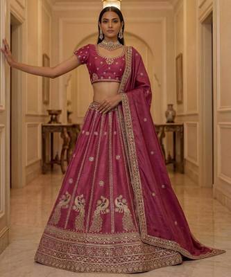 Pink Silk Blend Embroidered Designer Lehenga Choli Set 1