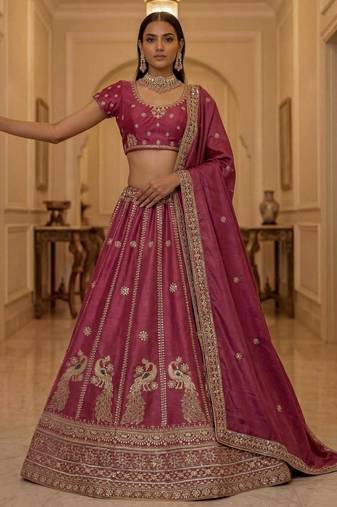 Pink Silk Blend Embroidered Designer Lehenga Choli Set