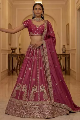 Pink Silk Blend Embroidered Designer Lehenga Choli Set