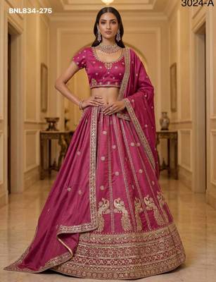 Pink Silk Blend Embroidered Designer Lehenga Choli Set 2