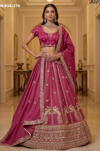 Pink Silk Blend Embroidered Designer Lehenga Choli Set