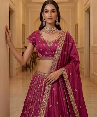 Pink Silk Blend Embroidered Designer Lehenga Choli Set 3