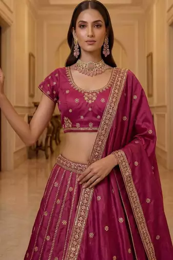 Pink Silk Blend Embroidered Designer Lehenga Choli Set