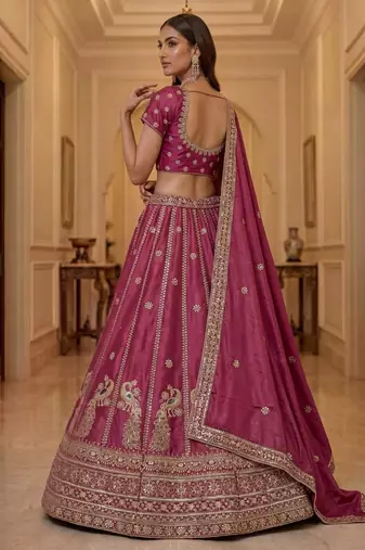Pink Silk Blend Embroidered Designer Lehenga Choli Set