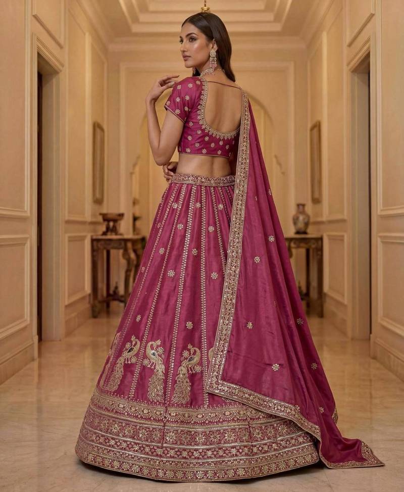 Pink Silk Blend Embroidered Designer Lehenga Choli Set