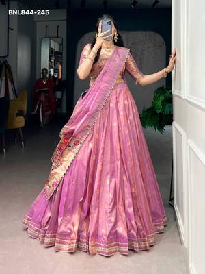 Pink Shimmer Woven Traditional Festive Lehenga Choli Set 1