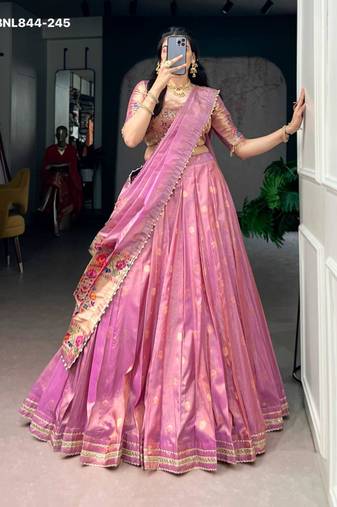 Pink Shimmer Woven Traditional Festive Lehenga Choli Set