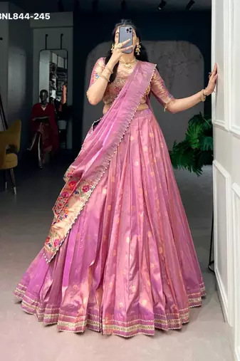Pink Shimmer Woven Traditional Festive Lehenga Choli Set