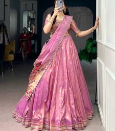 Pink Shimmer Woven Traditional Festive Lehenga Choli Set