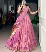 Pink Shimmer Woven Traditional Festive Lehenga Choli Set