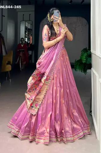 Pink Shimmer Woven Traditional Festive Lehenga Choli Set