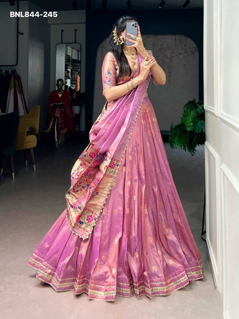 Pink Shimmer Woven Traditional Festive Lehenga Choli Set