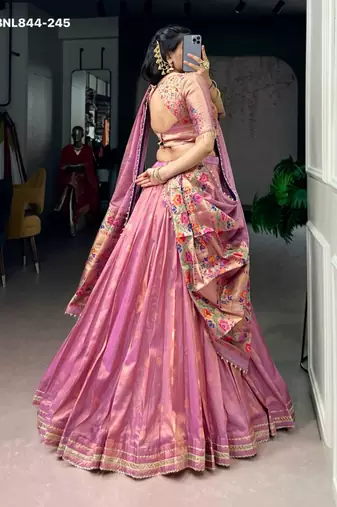 Pink Shimmer Woven Traditional Festive Lehenga Choli Set