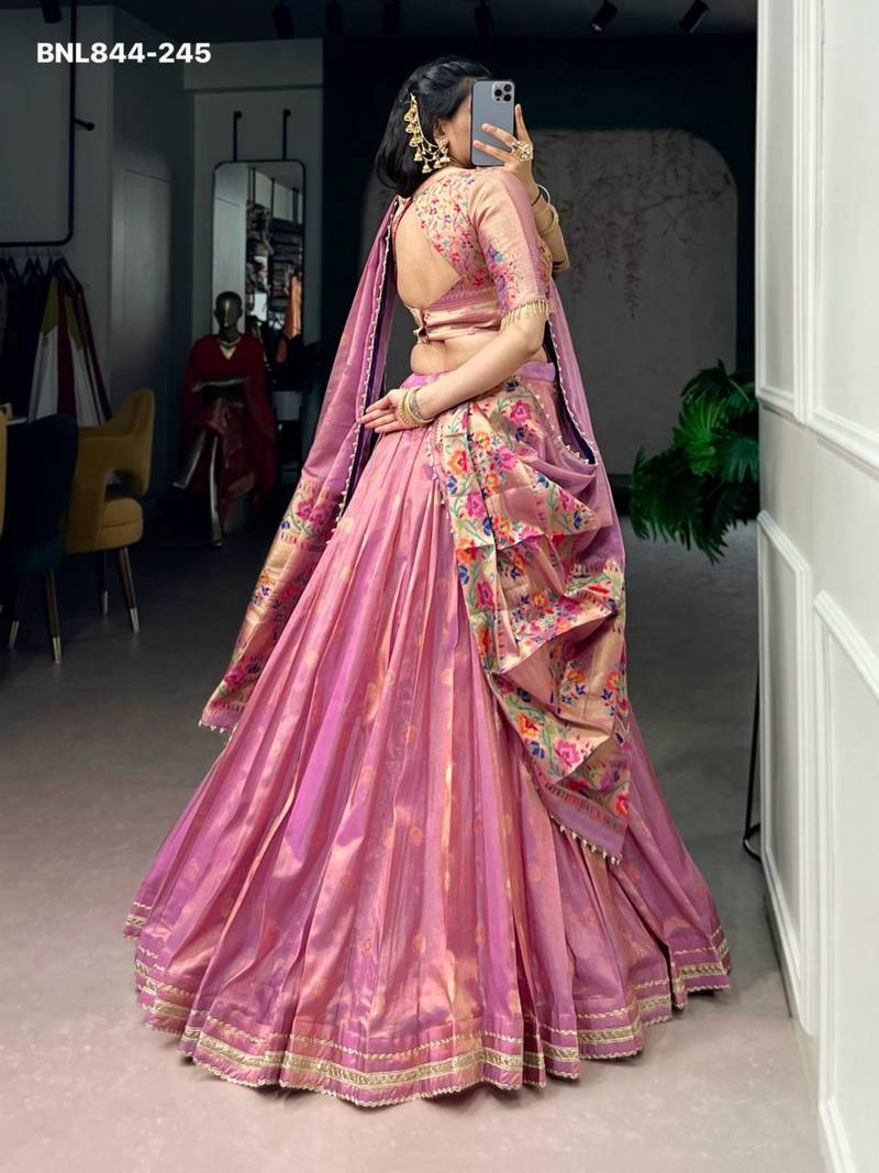 Pink Shimmer Woven Traditional Festive Lehenga Choli Set