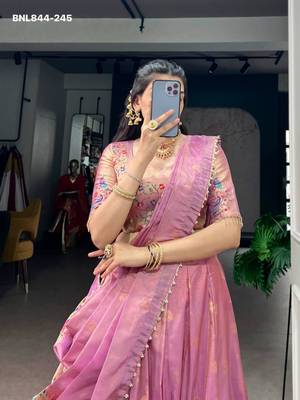 Pink Shimmer Woven Traditional Festive Lehenga Choli Set 4