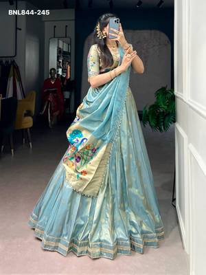 Blue Shimmer Woven Traditional Party Wear Lehenga Choli Set 3