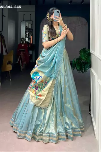Blue Shimmer Woven Traditional Party Wear Lehenga Choli Set