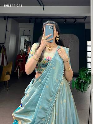 Blue Shimmer Woven Traditional Party Wear Lehenga Choli Set 4