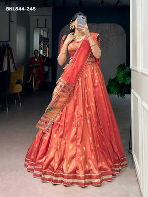 Orange Shimmer Woven Traditional Festive Lehenga Choli Set 1