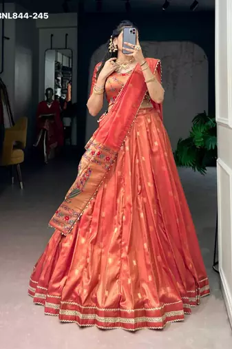 Orange Shimmer Woven Traditional Festive Lehenga Choli Set
