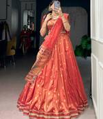 Orange Shimmer Woven Traditional Festive Lehenga Choli Set