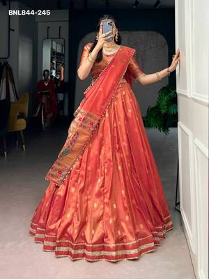 Orange Shimmer Woven Traditional Festive Lehenga Choli Set 2