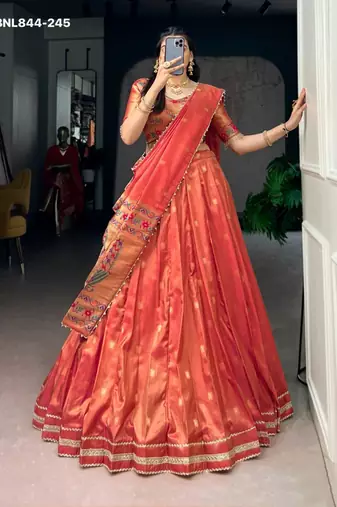 Orange Shimmer Woven Traditional Festive Lehenga Choli Set