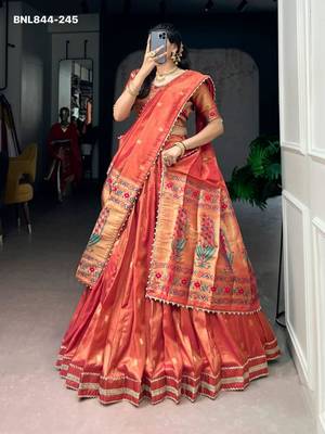 Orange Shimmer Woven Traditional Festive Lehenga Choli Set 3