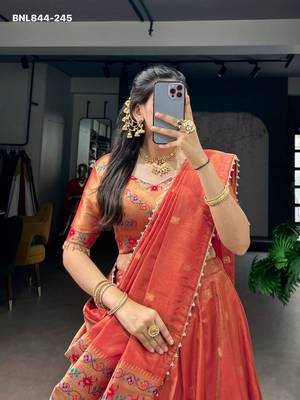 Orange Shimmer Woven Traditional Festive Lehenga Choli Set 4