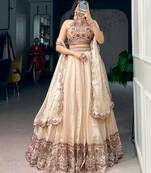 Beige Silk Blend Embroidered Designer Lehenga Choli Set