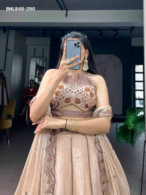Beige Silk Blend Embroidered Designer Lehenga Choli Set 3