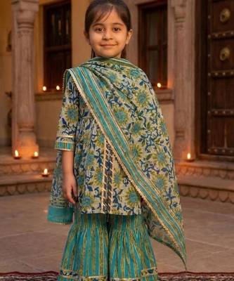 Aqua abstract anarkali suit set 1