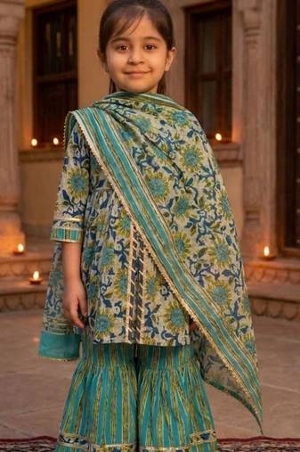 Aqua abstract anarkali suit set