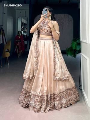 Beige Silk Blend Embroidered Designer Lehenga Choli Set 4