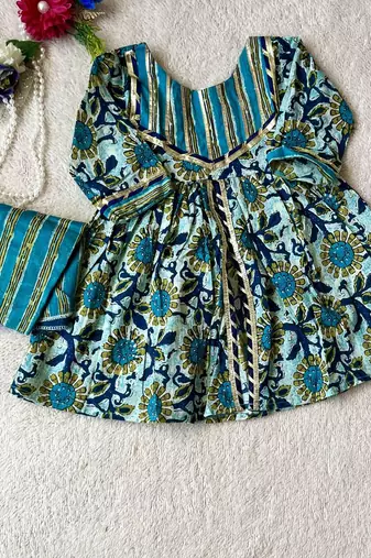 Aqua abstract anarkali suit set