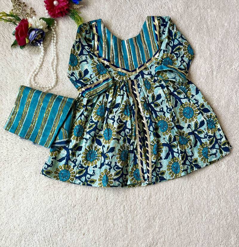 Aqua abstract anarkali suit set