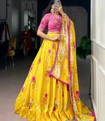 Yellow Georgette Printed Festive Sangeet Lehenga Choli Set
